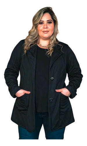 Roupa Feminina Casaco Blazer Manga Longa Plus Size Com Bolso