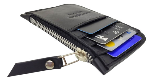 Tarjetero De Cuero Vacuno Monedero 100% Legitimo Slim Negro