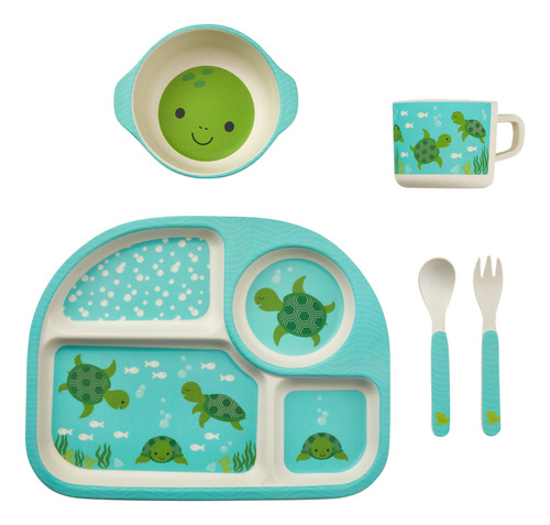Set De Vajilla De Bambú Ecológica Para Niños Pequeños, Apta Tortugas Marinas Nombre Del Diseño Personaje