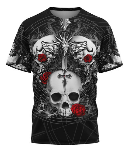 Playera, Diseño De Calaveras Y Flores, Unisex, Modelo Tl07