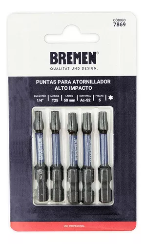 5 Puntas Torx T25 X 50mm 7869 Bremen Alto Impacto Imantadas