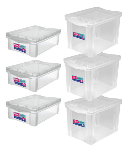 Kit Organizadores Plastico 3un 13,5l + 3un 30l Ordene Cor Transparente