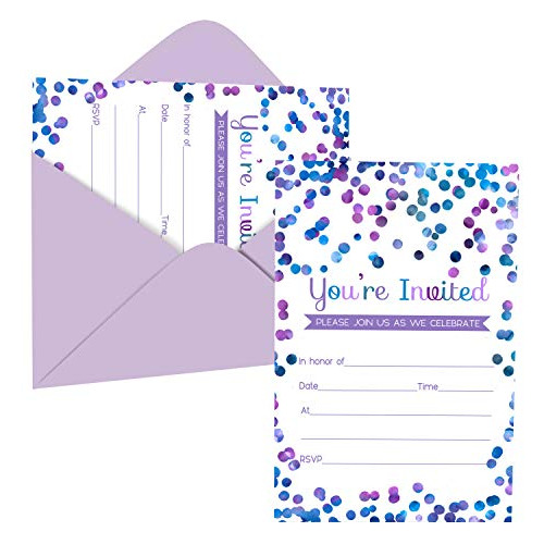 Morado Confeti Fiesta Invitaciones Con Sobres Juego De 15