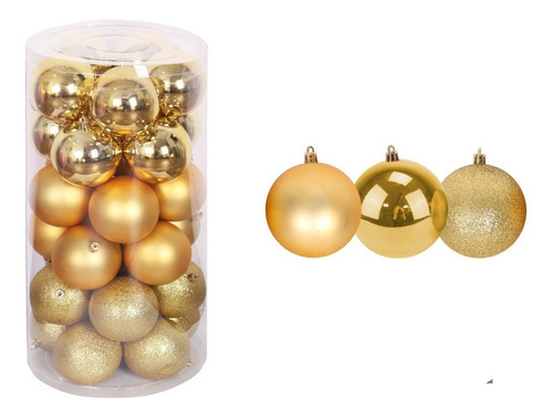 Esferas De Navidad 30pz Decoración Navideña Árbol Color Dorado
