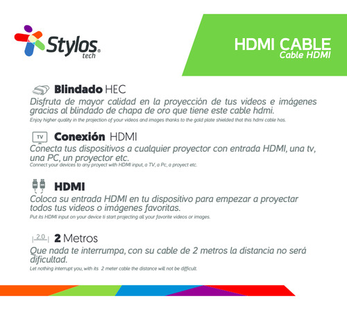 Cable Video Hdmi 1.4 Stylos 2m Stachd3b Negro