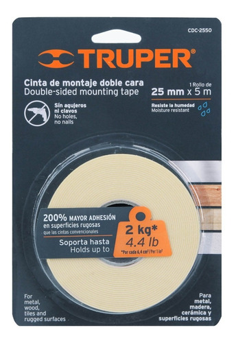 Cinta De Fijacion Doble Cara Espuma 25mm 5mts 11727 Truper