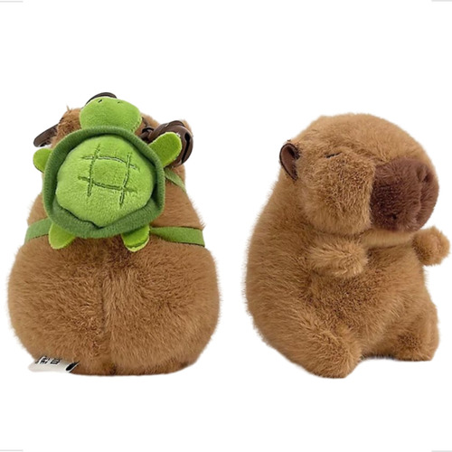 Chaveiro Capivara Mochila Tartaruga Fofo Sino Pelúcia 12cm Cor Marrom Claro