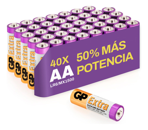 Pilas Aa Gp Batteries Extra Lr06, Paquete De 40 Baterías Aa