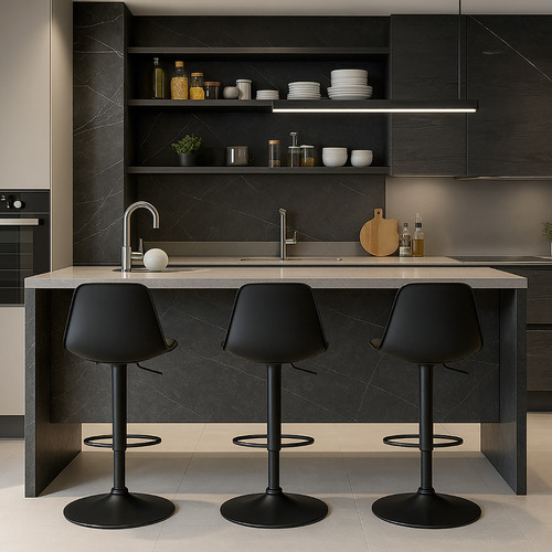 Banqueta Tulip X2 Plástico Regulable Para Cocina Negra Ballsellings