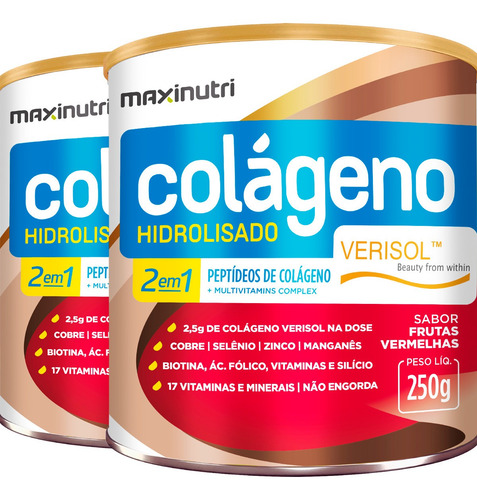 2 Latas Colágeno Verisol Frutas Vermelhas 250g Maxinutri