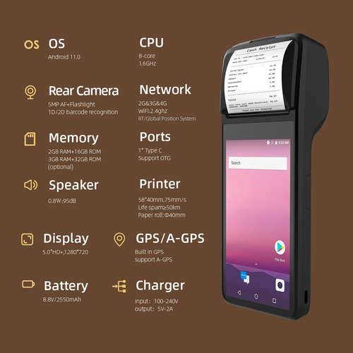 Impresora Portátil De Recibos 4g Pos Android 11 1d/2d Baode