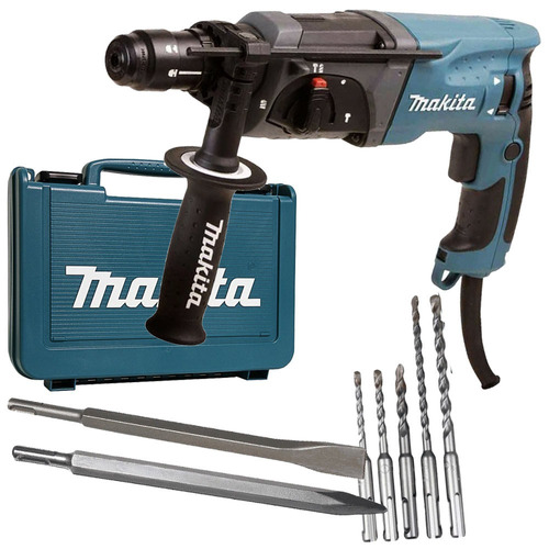 Martelete Plus Makita 800w Hr2470 C/ Maleta E Kit De Brocas Cor Amarelo/Verde 220V