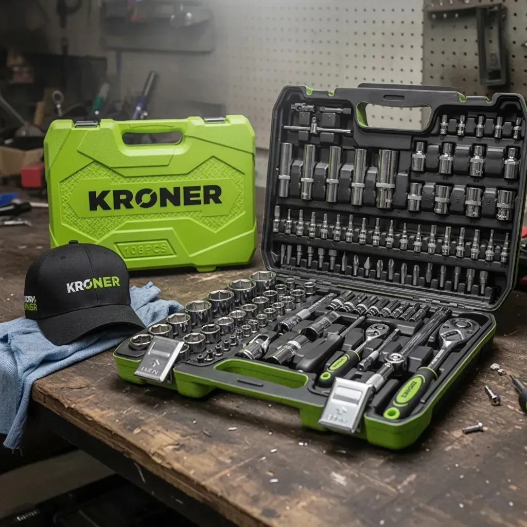Juego De Dados Llaves Mecanica Autocle 108 Pzas Cromo Kroner Color Verde lima