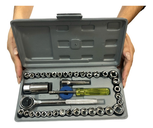 Jogo Kit Chave Soquete Catraca Cachimbo Reversível 40 Peças