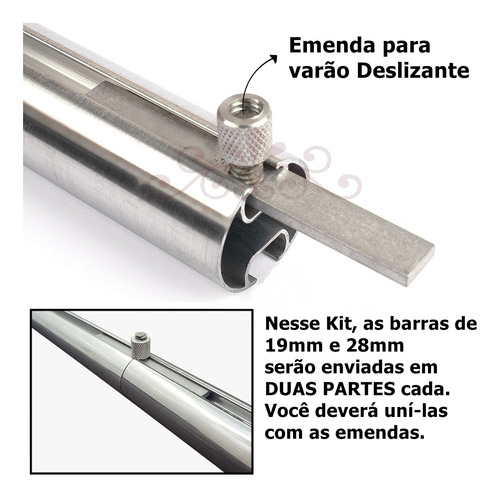 Kit Varão Trilho Suíço Duplo Wave 28mm/19mm 6,20m Alumínio