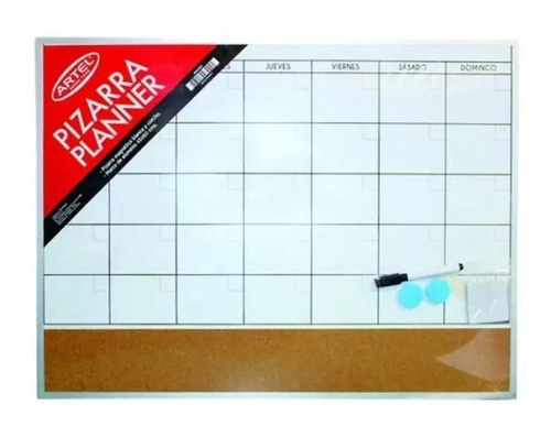 Pizarra Planner Blanca Y Corcho Artel Marco Aluminio 60x45 C