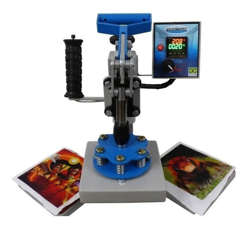 Prensa sublimadora e transfer manual Maquinatec 15x15 Dos Bandejas cinza e azul 220V