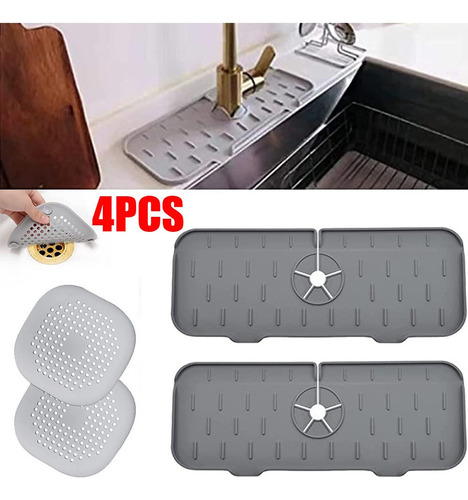 2 Alfombrillas De Silicona Para Grifo Y 2 Tapas De Desagüe