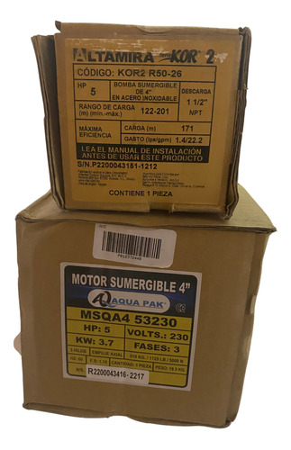 Bomba Kor2 R50-26 Y Motor 5 Hp 230v 3 Fases Msqa4 53230