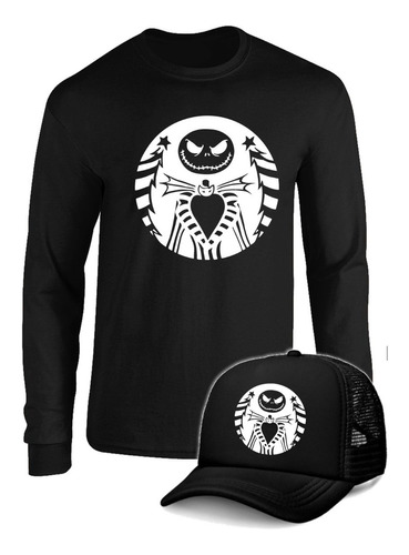 Camibuso Jack Skellington Camiseta Manga Larga Con Gorra