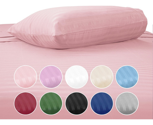 Sábanas Queen Size Rayas Tacto Extra Suave Algodón 4 Piezas Color Rosa Diseño De La Tela Liso