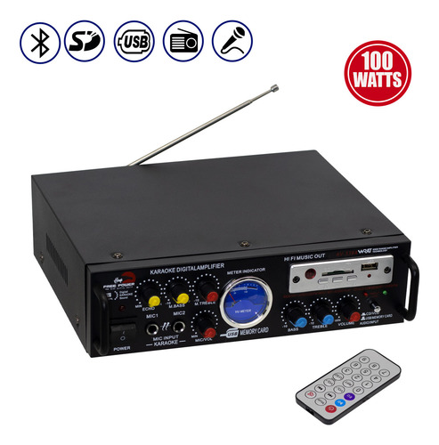 Mini Amplificador De Audio 100w 2 Mic Usb/sd/fm Free Power 100 W