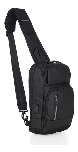 Mochila Couro Pequena Alça Transversal Masculina Feminina Cor Preto