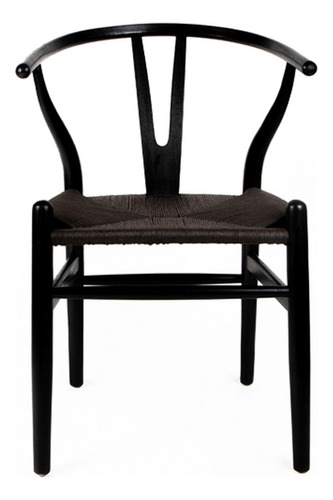 Silla De Comedor Madera Rattan Nórdico Diseño - Wishbone Estructura de la silla Negro y Negro