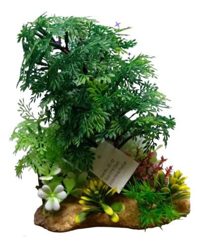 Planta Artificial/acuario/ Terrario 23 Cm Base Resina(sc93)
