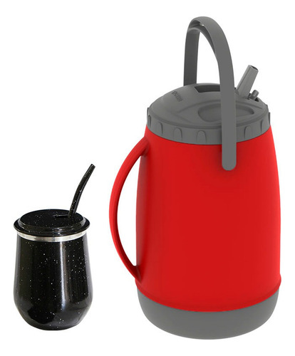 Kit Tereré Vino Garrafa Copo Térmico Bomba Vermelho E Preto
