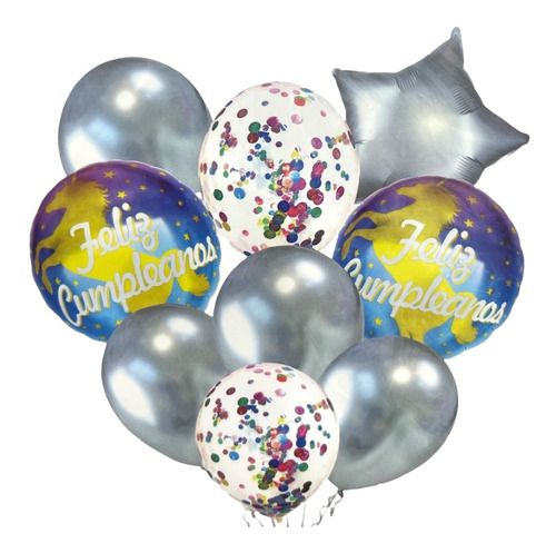 Set 9 Globos Estrella Metalizados Confetti Perlados Colores