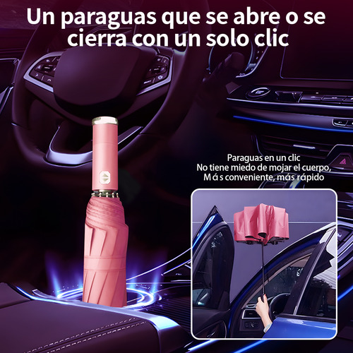 VANANCE Paraguas Automatico Apertura Y Cierre VAN01216 Anti-uv Sombrilla De Bolsillo Con Botón Y Led Rotativo Plegable Grande Protección 2-3 Las Personas Color Rosa Claro