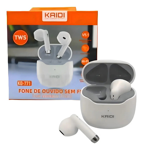 Fone de Ouvido Kaidi KD-771 Bluetooth 5.1 Sem Fio TWS Branco