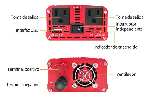 Inversor De Corriente Auto Portátil 1500w Dc 12v A Ac 110v