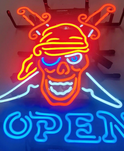 Letrero Neon Tubo Vidrio Real Abierto Pirata Hecho Mano 16 X