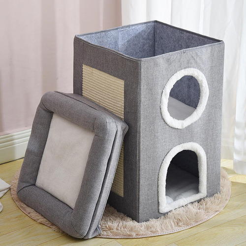 Cama Cucha Terrapet plegable rascador para gatos y perros pequeños color gris