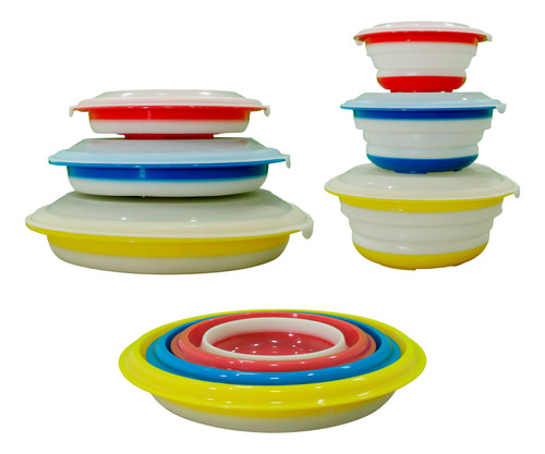 Bowl Plegable Silicona Con Tapa Espacios Reducidos Set X3 