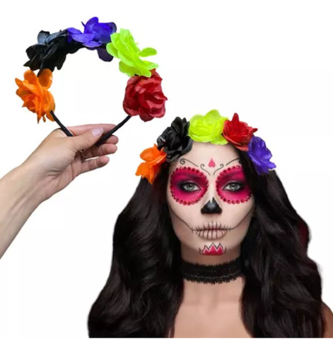 2 Diadema Flores Catrina Para Dia Muertos Accesorio Disfraz
