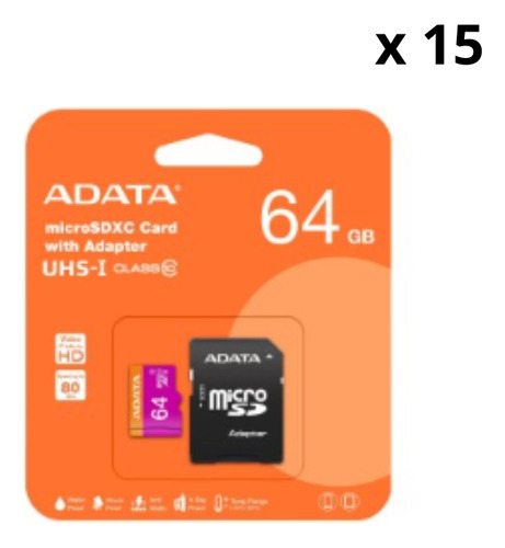 Kit 15 Tarjeta Memoria Micro 64gb Adata Ausdx64guicl10-ra1