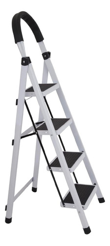 Escalera Tijera 4 Escalones De Aluminio Base Antideslizante Color Blanco