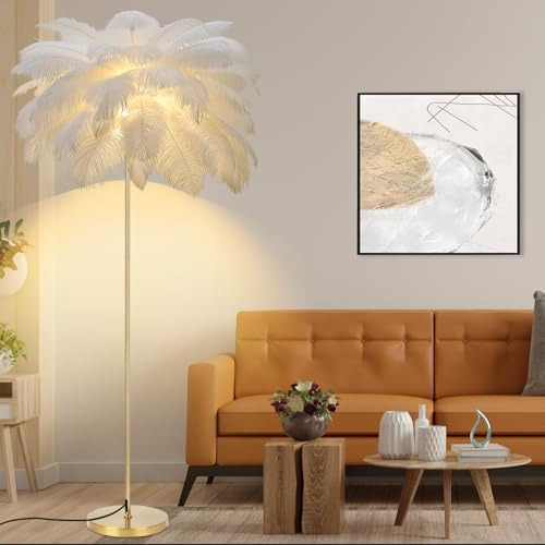Lámpara De Pie De Plumas Para Sala De Estar, Lámpara De Pie