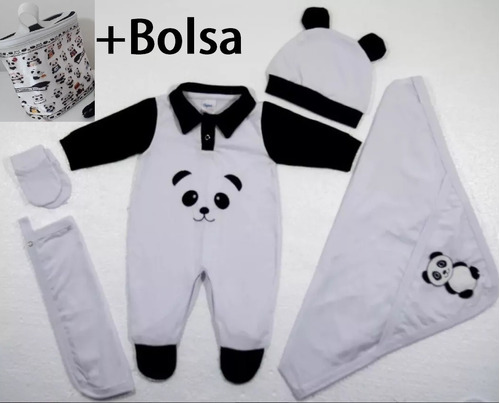 Kit Saída Maternidade Tema Panda + Bolsa P/ Bebe Nenem Mamãe