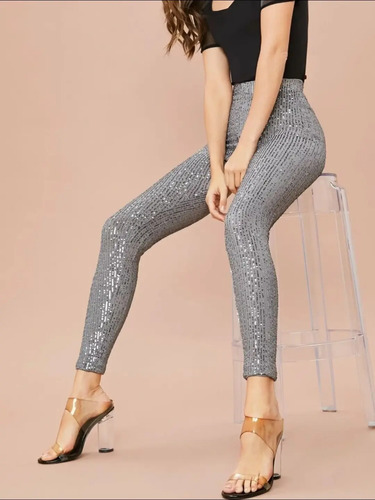 Calzas Leggins Pantalón Plateado Lentejuelas Skinny Fiesta | Cuotas sin  interés