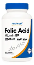 Comprar Nutricost Ácido Fólico Vitamina B9 1000 Mcg 240 Cápsulas Sabor Sin Sabor