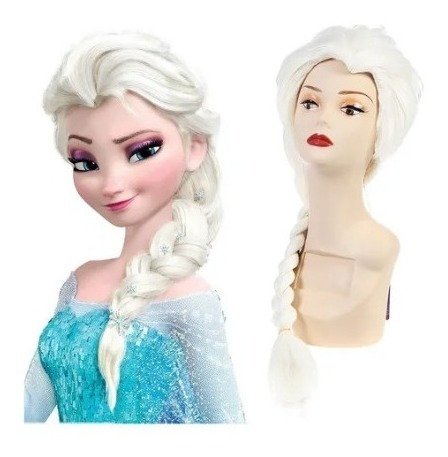 Peluca Elsa Frozen 65cm Niña Mujer De Disfraz Halloween Blan