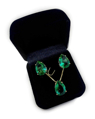 Colar E Brinco Gota Esmeralda/verde/turmalina/zirconia