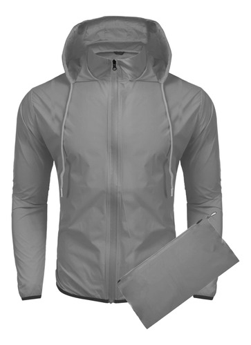 Chaqueta Plegable Ligera Con Capucha Resistente Al Agua.