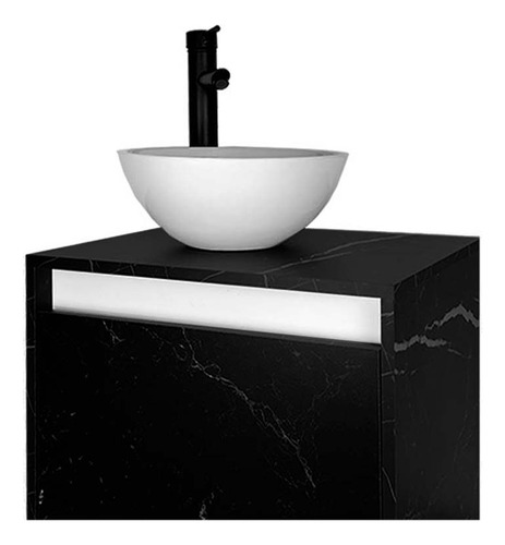 Gabinete De Baño Decomobil Con Lavabo Y Llave Minimalista Cantidad De Agujeros Para Llave Un Agujero Lavabo Blanco Mueble Mármol Negro - Blanco
