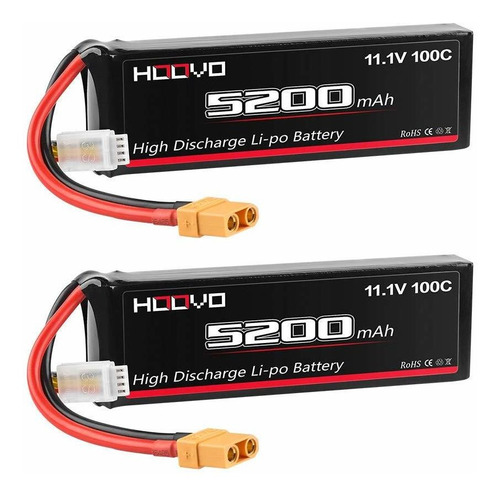 2 Baterias Lipo Hoovo 3s 11.1v 5200mah 100c Con Xt90 Conecto