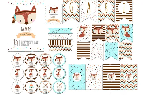 comprar Kit Imprimible  Zorrito Boho Con Texto Editable!